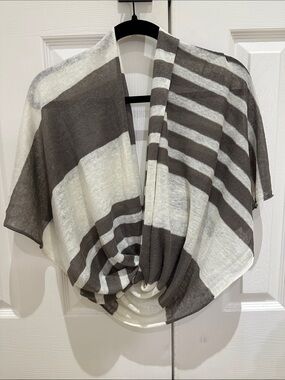 Vince Infinity Cream and Gray (Taupe) Striped Lightweight Wrap Scarf